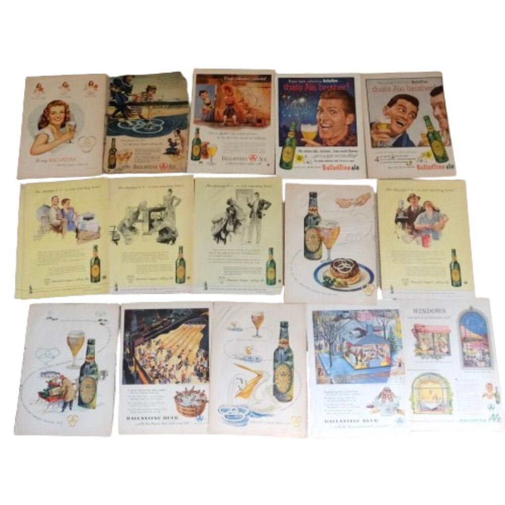 Vintage 1940s-50s BALLANTINE ALE BEER BREWERY DECOR ART ADVERTISING~LOT OF 15